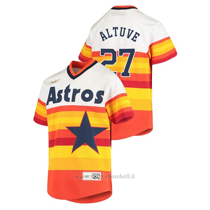 Maglia Baseball Bambino Houston Astros Jose Altuve Cooperstown Collection Primera Bianco Arancione